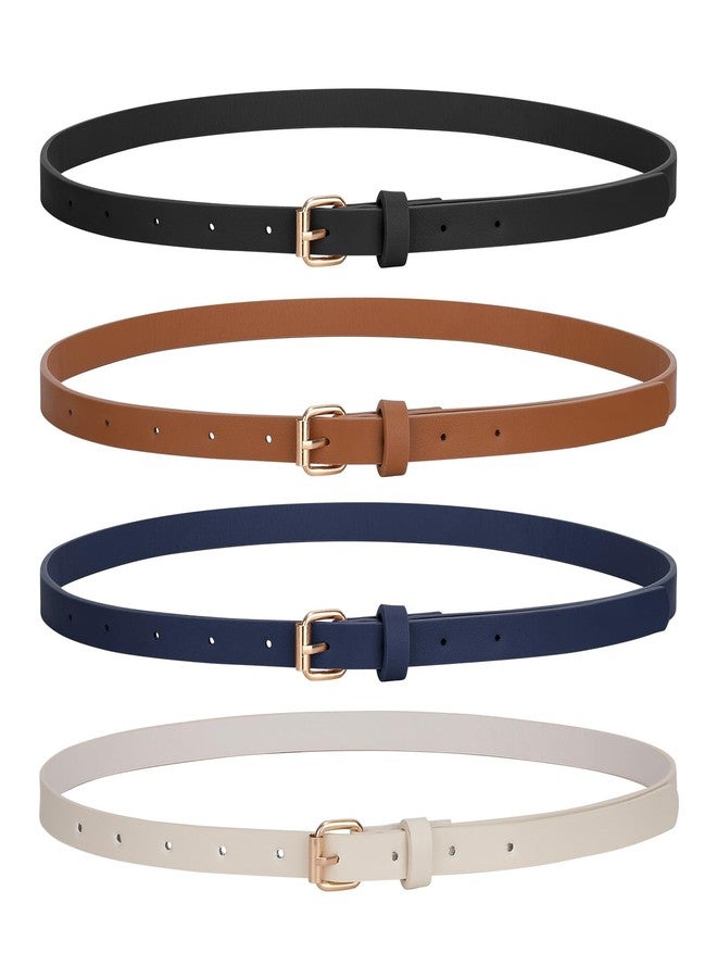 JASGOOD 4 Pack Skinny Women Leather Belt for Dresses Thin Waist Belt for Jeans Pants with Gold Buckle - Image 1